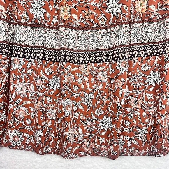 J Jill Boho Cottagecore Midi Skirt Floral Rust Tiered Flowy Elastic L - Picture 5 of 9